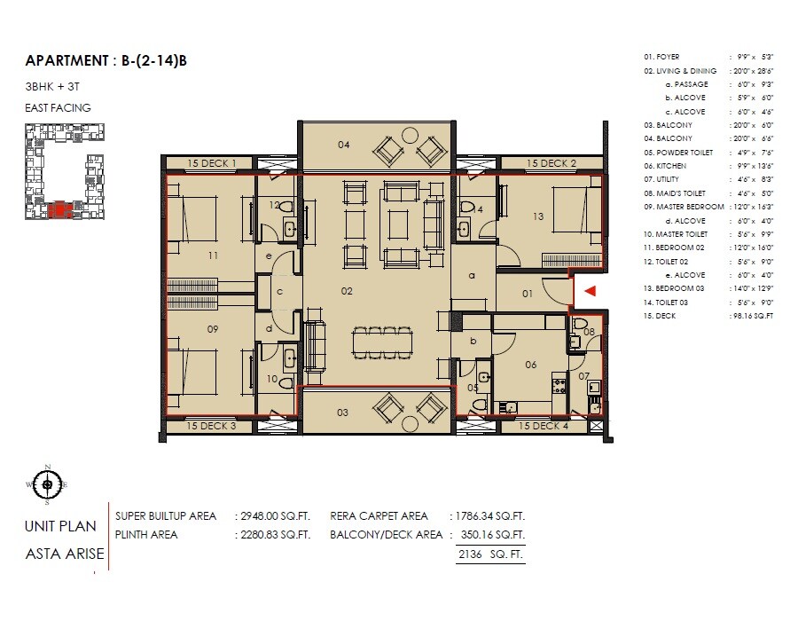 Floor plan of 3 BHK 2948 Sq. Ft. Apartment in Asta Arise, Chennai