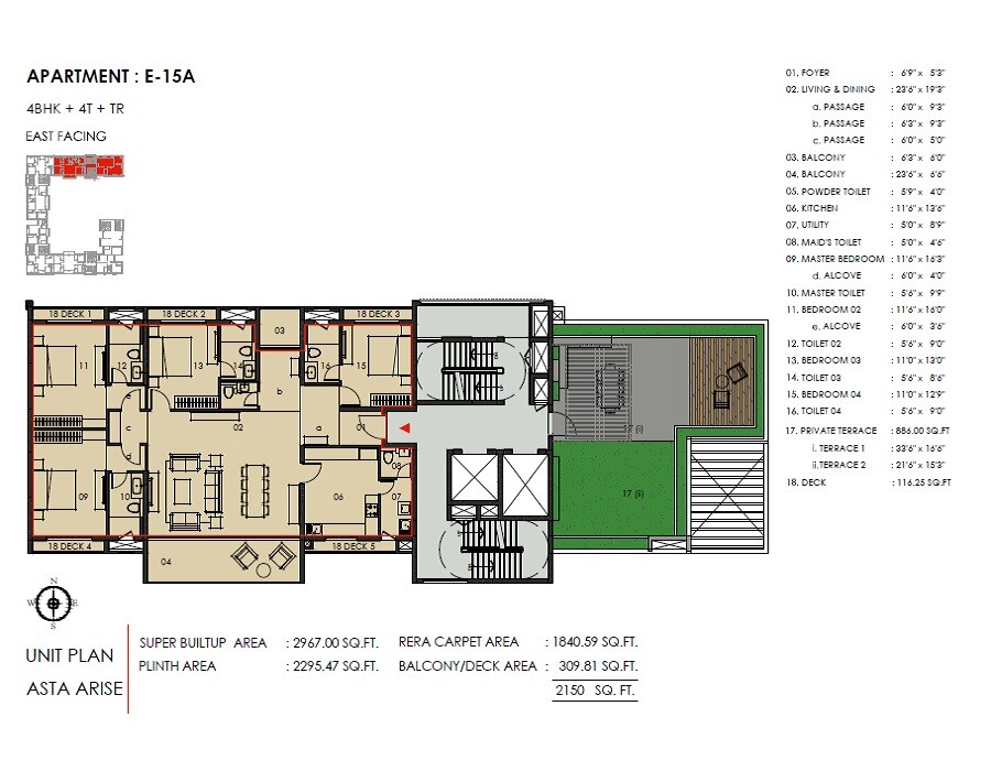 Floor plan of 4 BHK 2967 Sq. Ft. Apartment in Asta Arise, Chennai