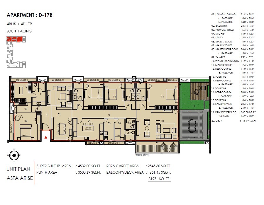 Floor plan of 4 BHK 4532 Sq. Ft. Apartment in Asta Arise, Chennai