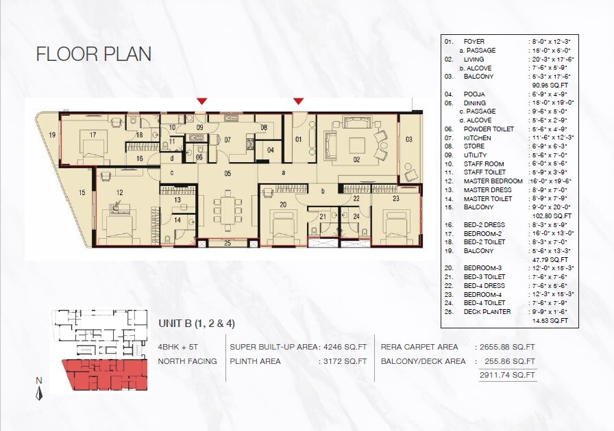 Floor plan of 4 BHK 4246 Sq. Ft. Apartment in Asta Aura, Chennai