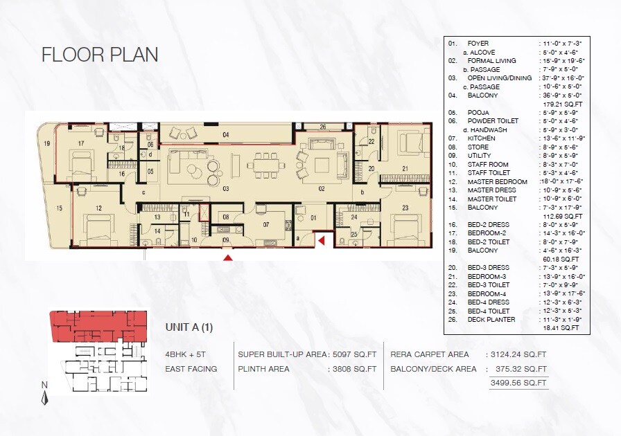 Floor plan of 4 BHK 5097 Sq. Ft. Apartment in Asta Aura, Chennai