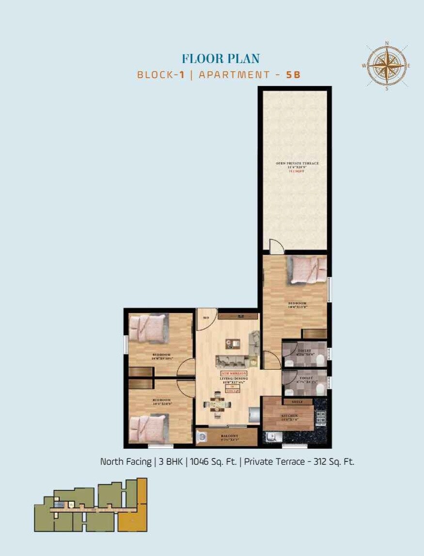 3 BHK 1046 Sq. Ft. Apartment