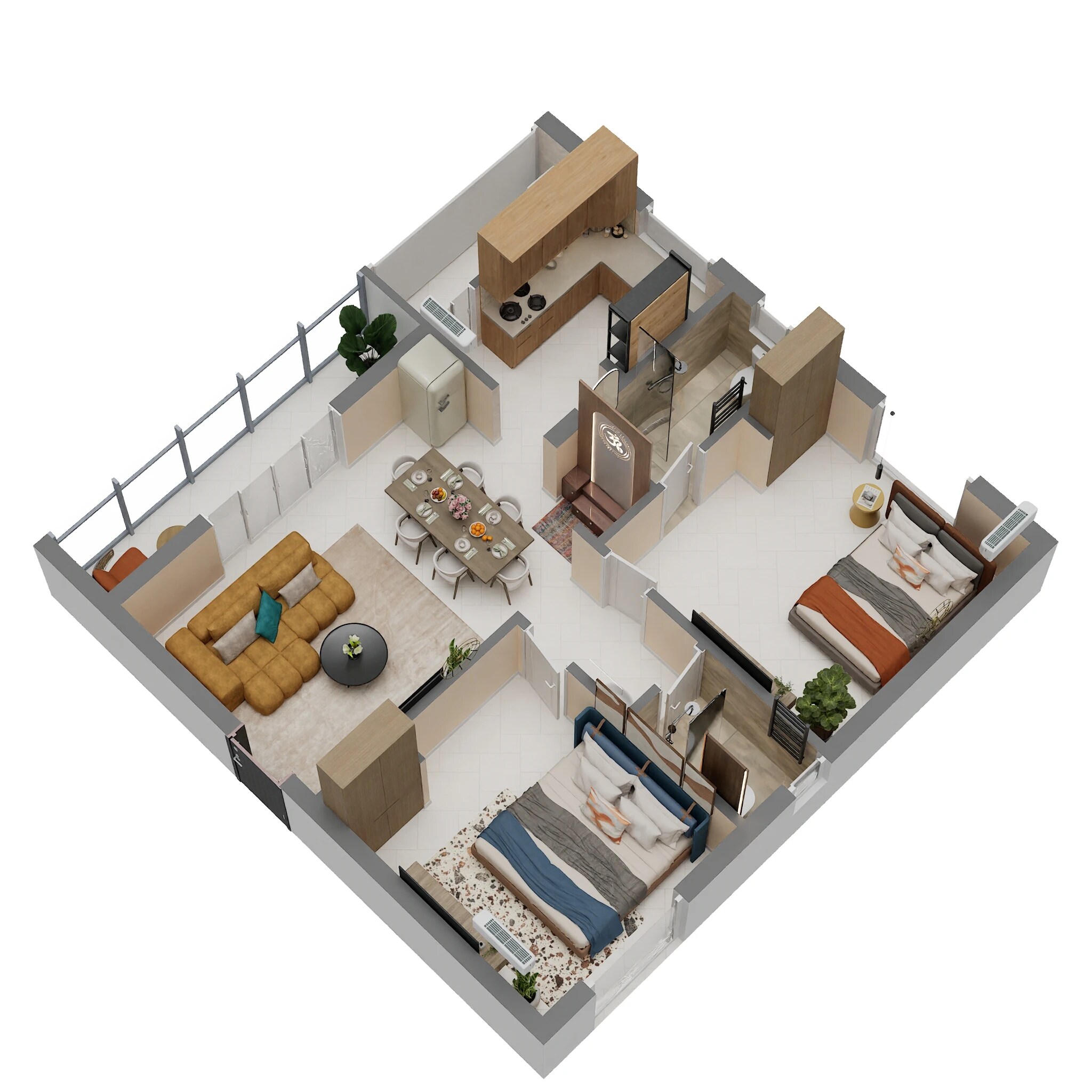 Floor plan of 2 BHK 1067 Sq. Ft. Apartment in ATH Royal Queen, Chennai