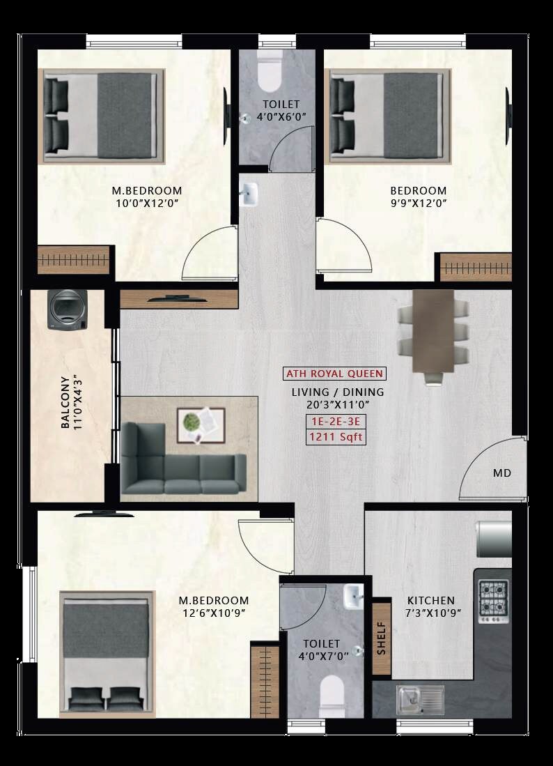3 BHK 1211 Sq. Ft. Apartment