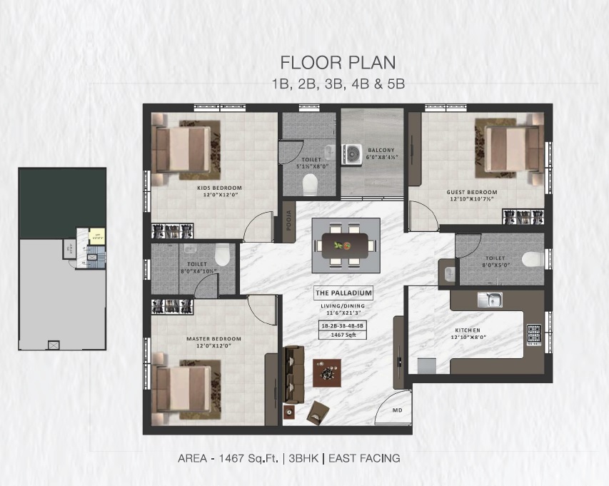 3 BHK 1467 Sq. Ft. Apartment in ATH The Palladium