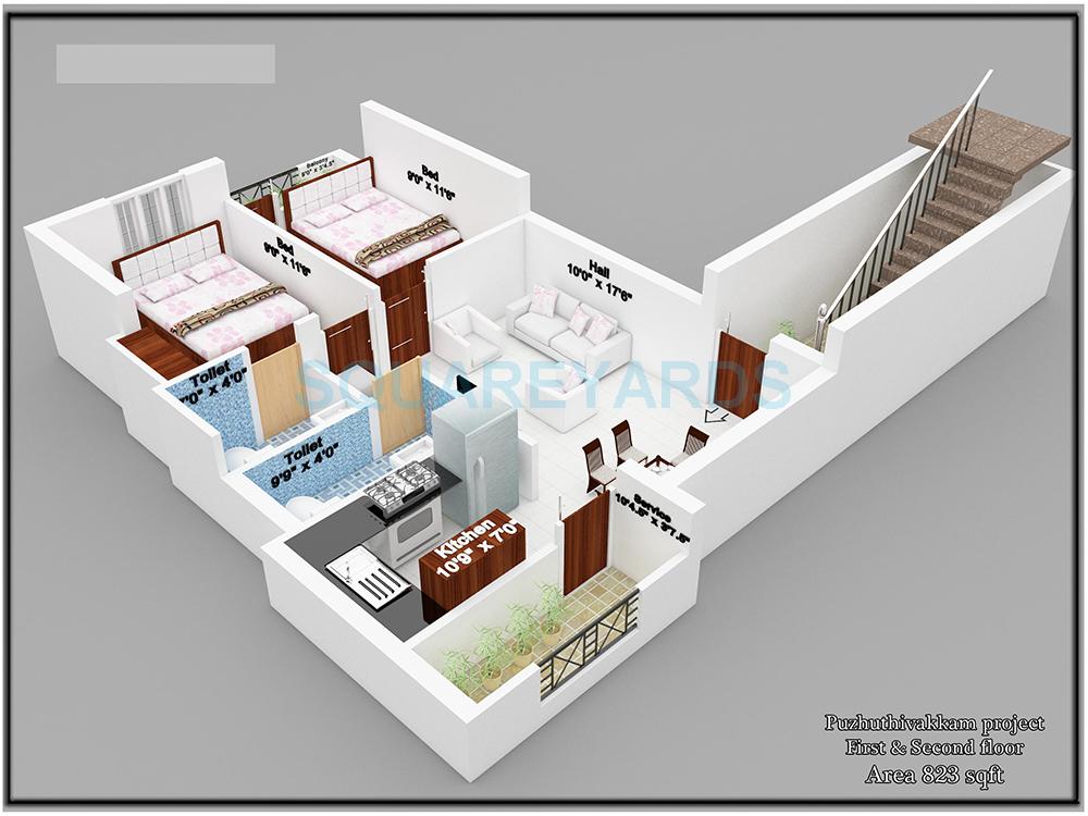 2 BHK 823 Sq. Ft. Apartment