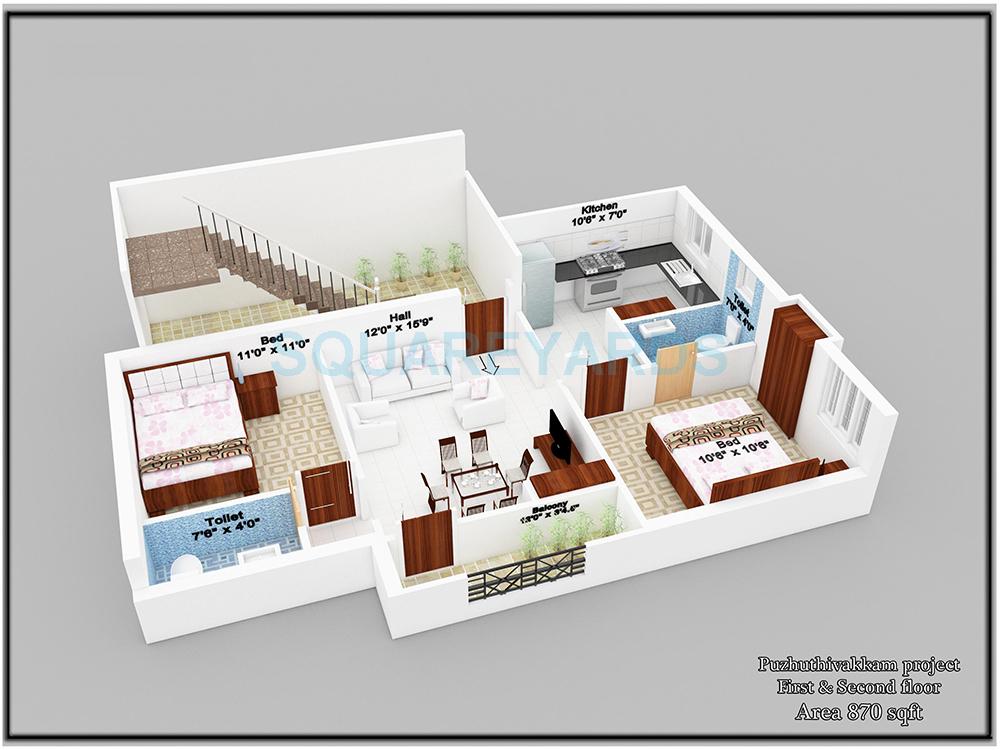 2 BHK 870 Sq. Ft. Apartment
