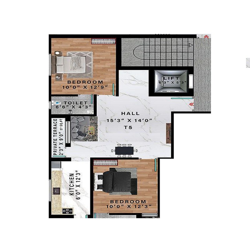 Floor plan of 2 BHK 819 Sq. Ft. Apartment in Avittam Vidhuran, Chennai