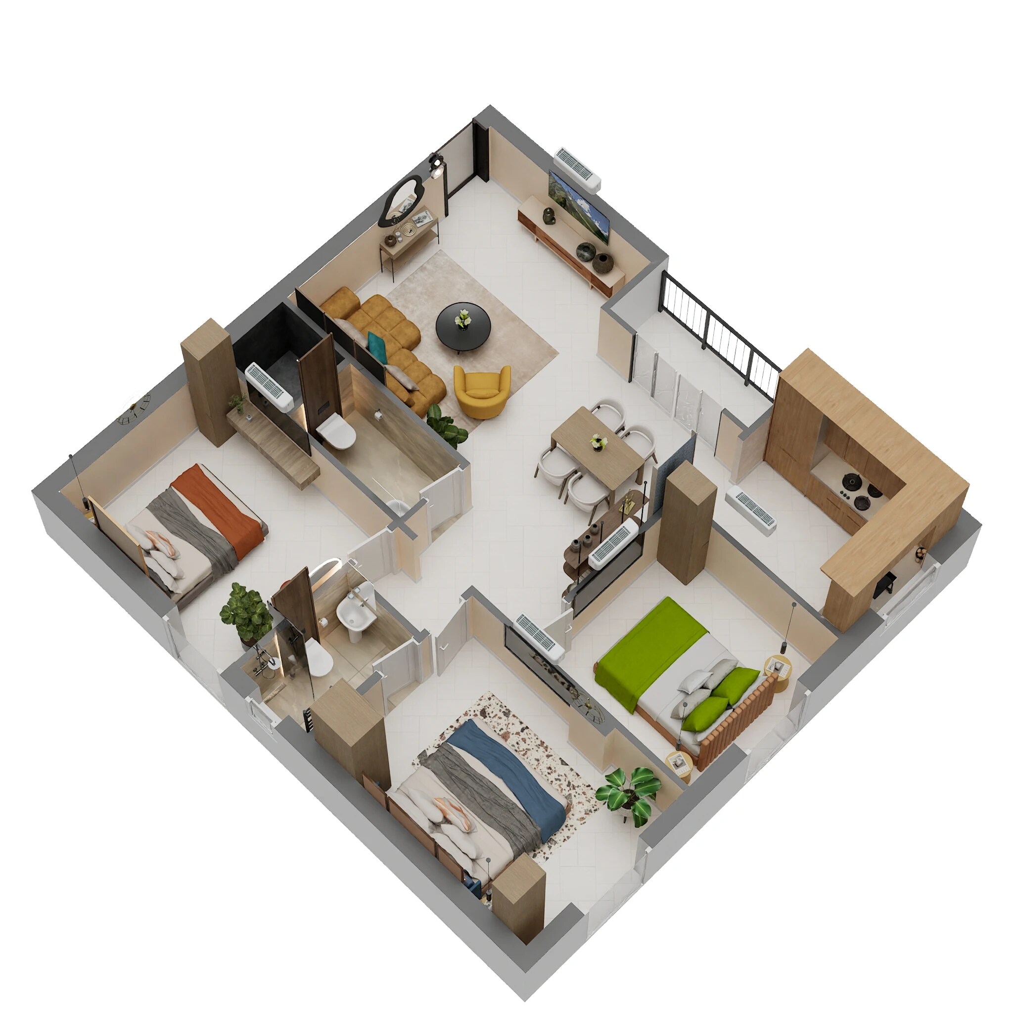 Floor plan of 3 BHK 1220 Sq. Ft. Apartment in Ayyan Devesh, Chennai