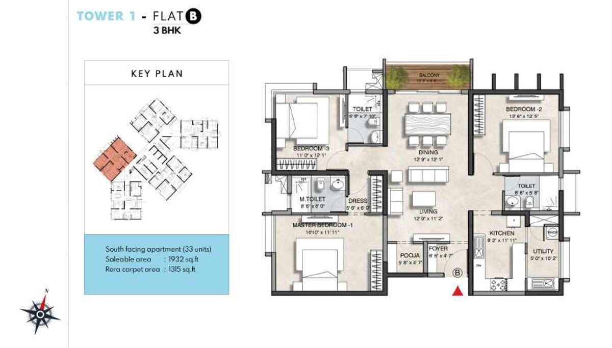 3 BHK 1932 Sq. Ft. Apartment