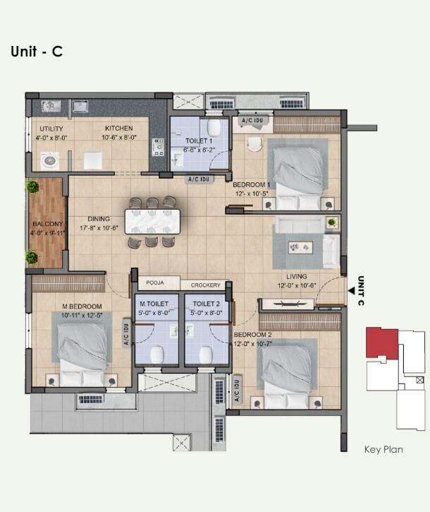 Floor plan of 3 BHK 1596 Sq. Ft. Apartment in BBCL Sanskriti, Chennai