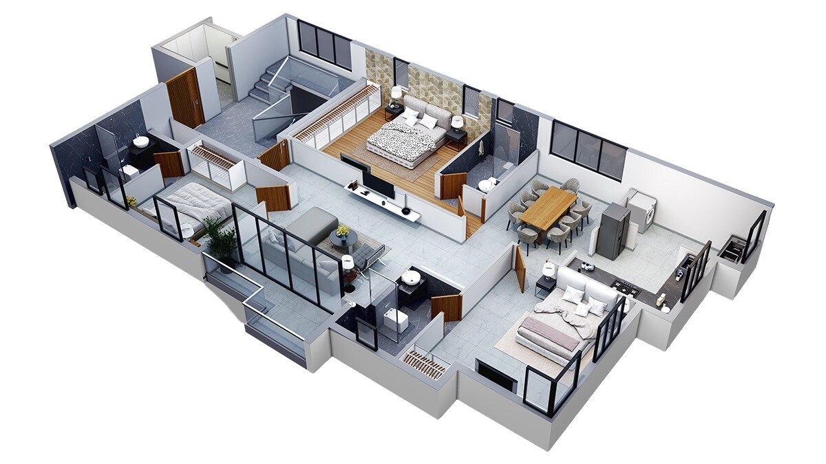 Floor plan of 3 BHK 1700 Sq. Ft. Apartment in Bluemoon Paradise, Chennai