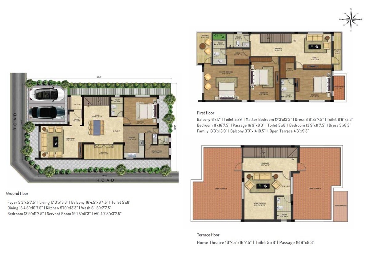 Floor plan of 4 BHK 3250 Sq. Ft. Villa in BMRS Seaborough, Chennai
