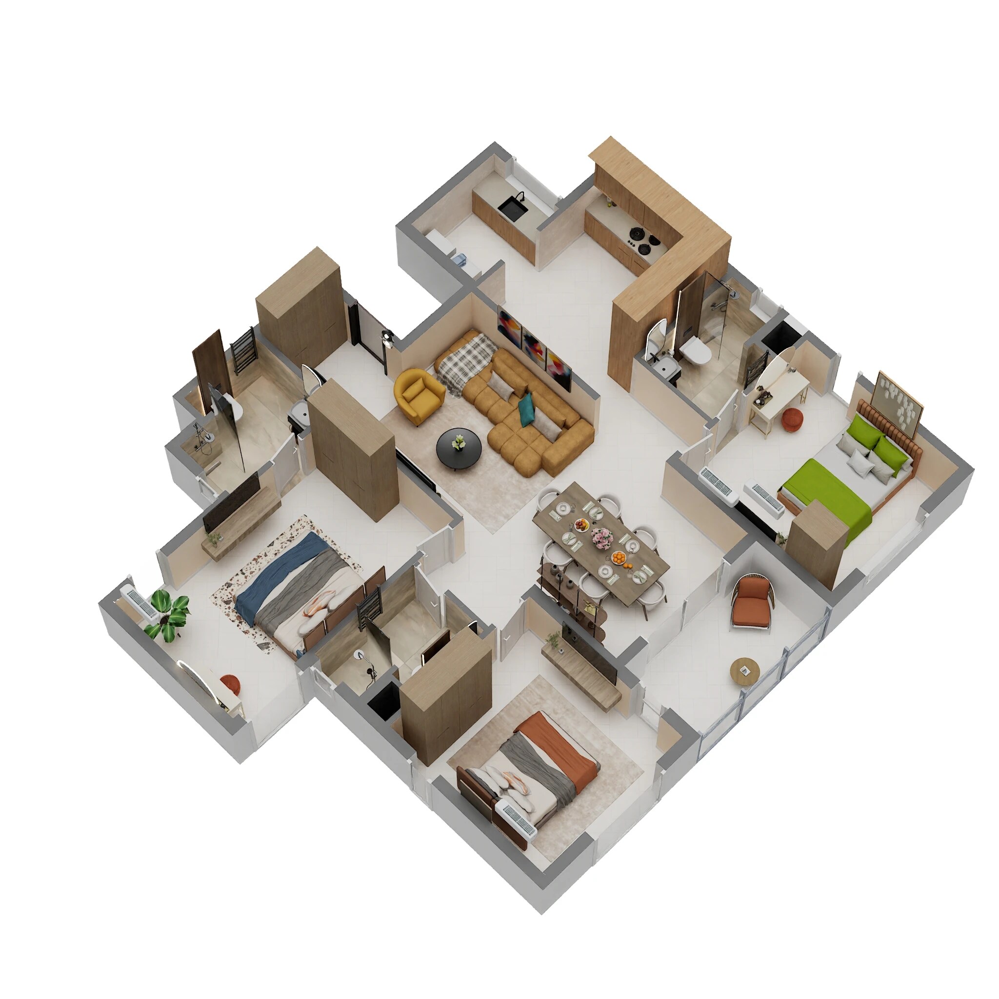 Floor plan of 3 BHK 1658 Sq. Ft. Apartment in Brigade Xanadu, Chennai