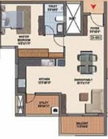 Floor plan of 1 BHK 1030 Sq. Ft. Apartment in BSCPL Bollineni Hillside 2, Chennai