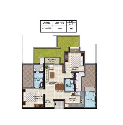 Floor plan of 2 BHK 910 Sq. Ft. Apartment in BSCPL Bollineni Zion, Chennai