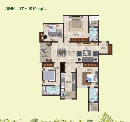 Floor plan of 4 BHK 1919 Sq. Ft. Apartment in Casa Grande Aldea, Chennai