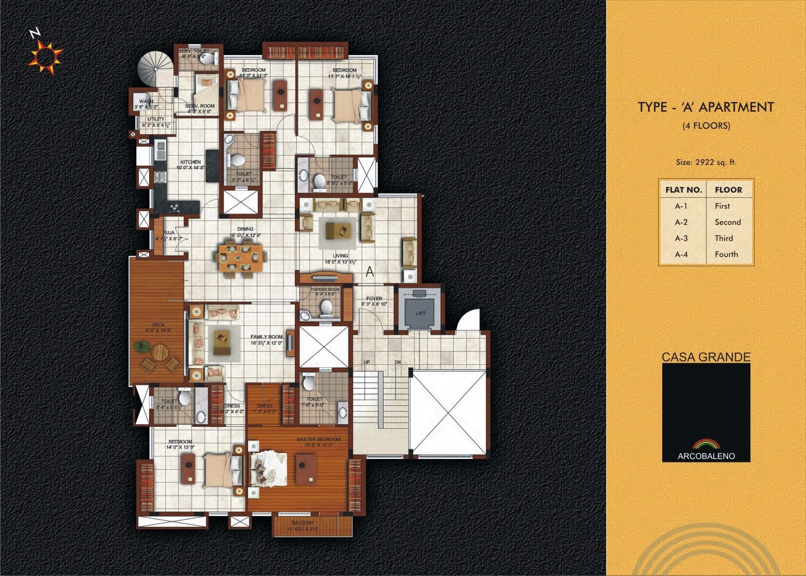Floor plan of 4 BHK 2922 Sq. Ft. Apartment in Casa Grande Arcobaleno, Chennai