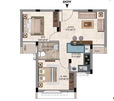 Floor plan of 2 BHK 698 Sq. Ft. Apartment in Casa Grande Arena, Chennai