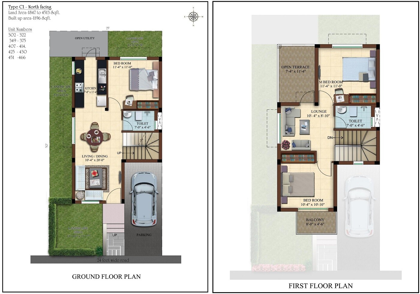 Floor plan of 3 BHK 1196 Sq. Ft. Villa in Casa Grande Arena, Chennai