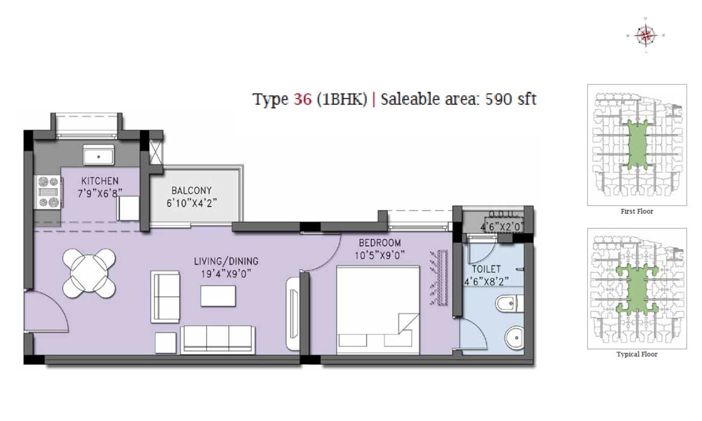 1 BHK 590 Sq. Ft. Apartment