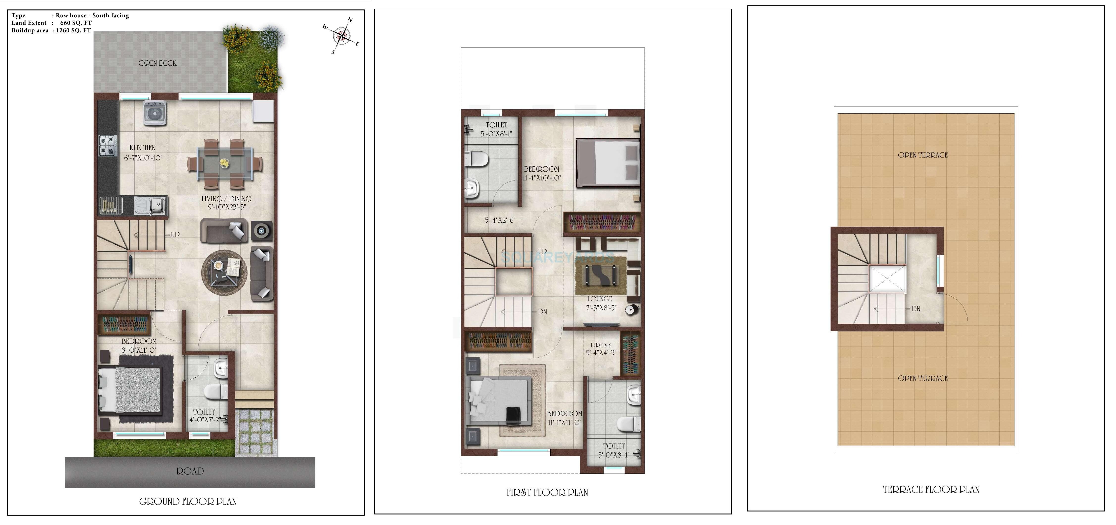 Floor plan of 3 BHK 1260 Sq. Ft. Villa in Casa Grande Elan, Chennai