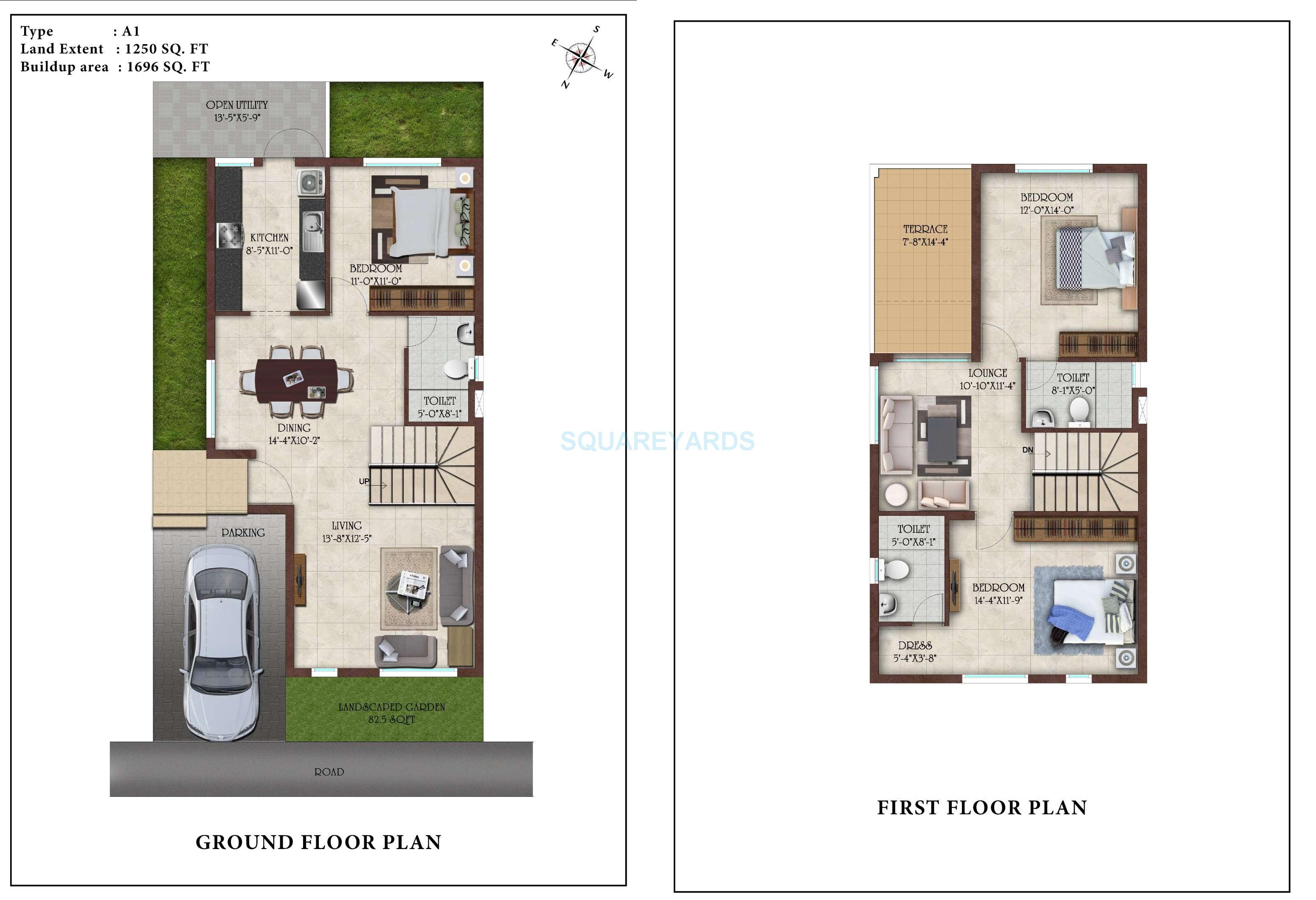 Floor plan of 3 BHK 1696 Sq. Ft. Villa in Casa Grande Elan, Chennai