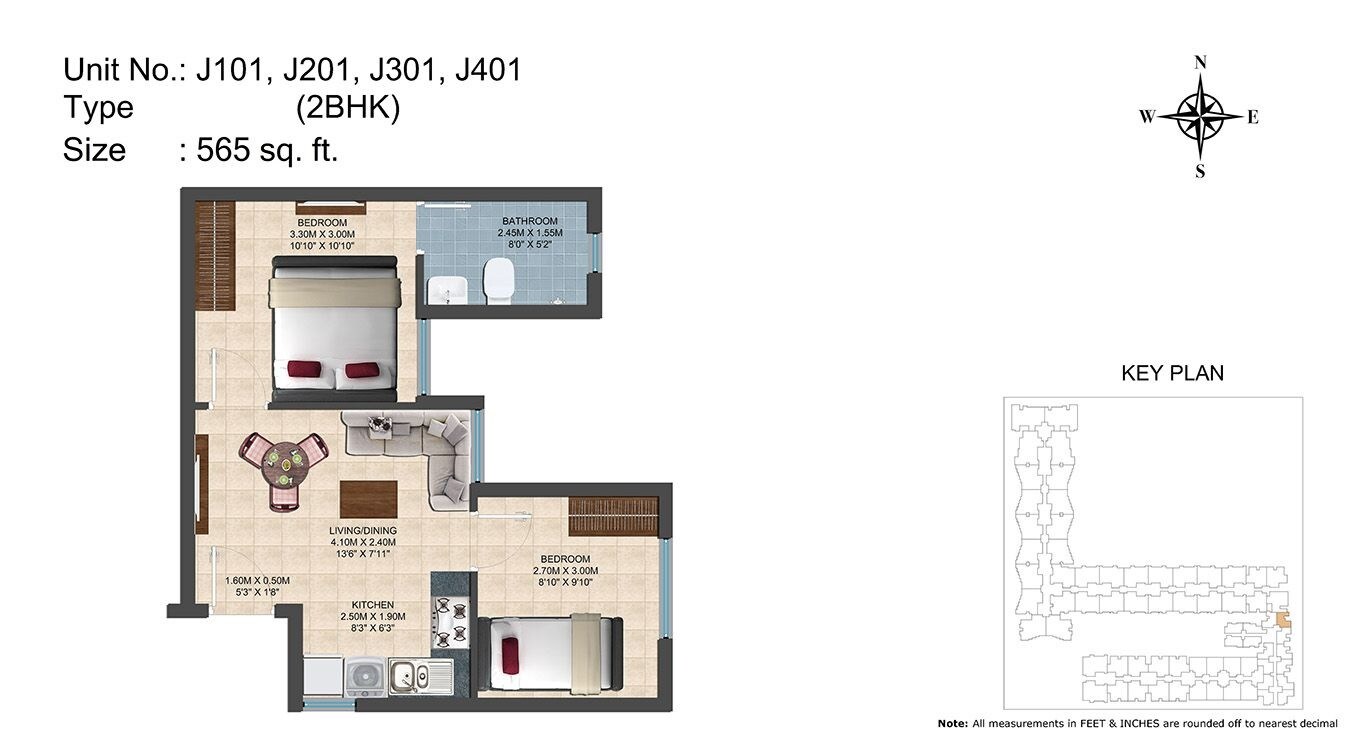 Floor plan of 2 BHK 565 Sq. Ft. Apartment in Casa Grande Irene, Chennai