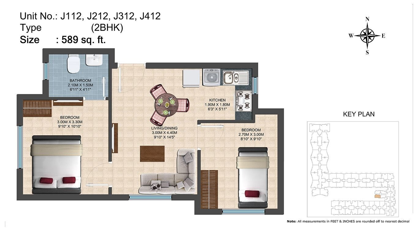 Floor plan of 2 BHK 589 Sq. Ft. Apartment in Casa Grande Irene, Chennai