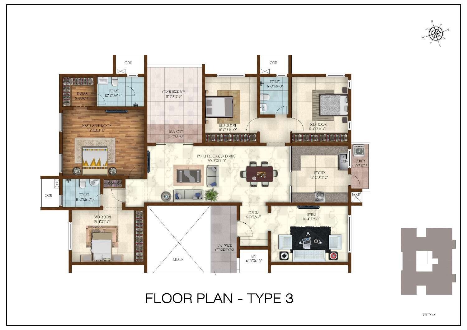 Floor plan of 4 BHK 2648 Sq. Ft. Apartment in Casa Grande JoyBijoy, Chennai