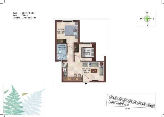 Floor plan of 1 BHK 590 Sq. Ft. Apartment in Casa Grande Tambaram, Chennai