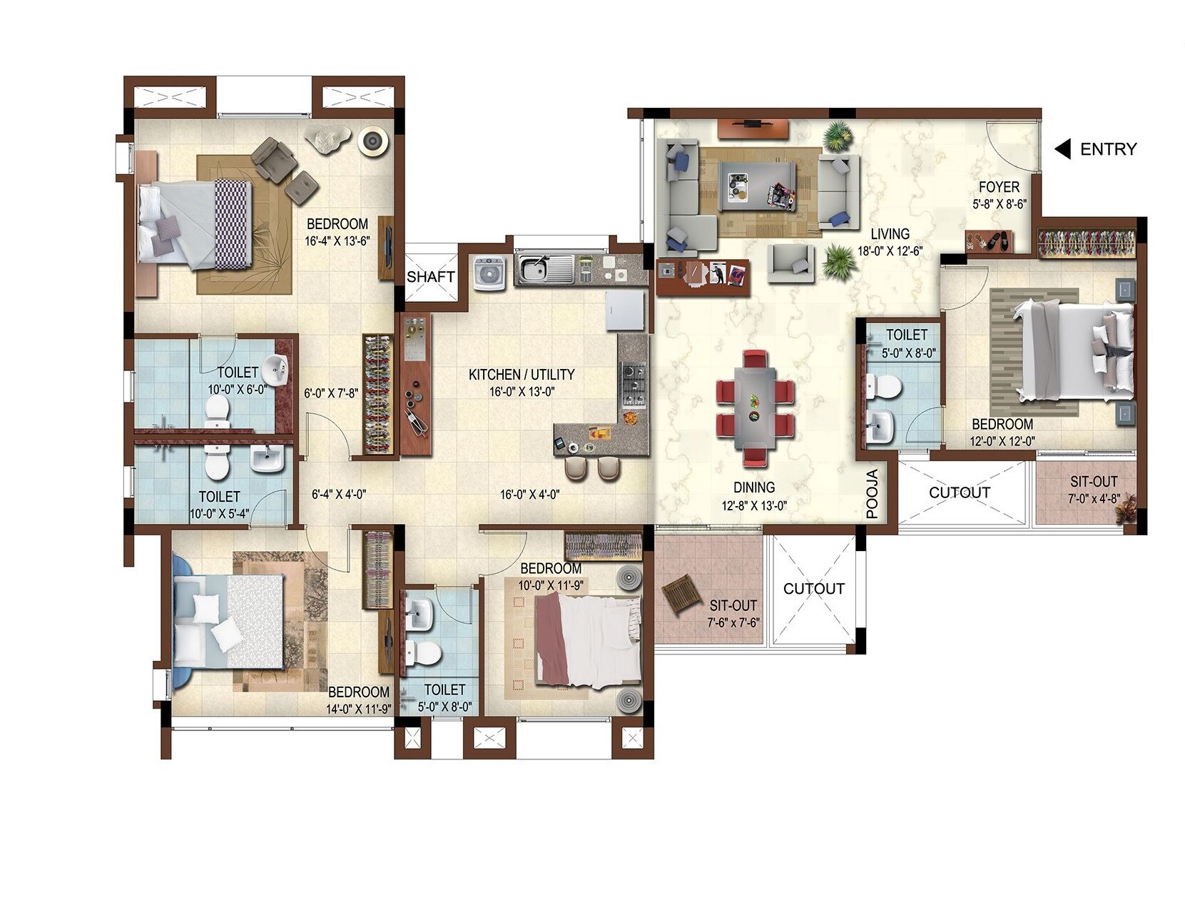 Floor plan of 4 BHK 2280 Sq. Ft. Apartment in Casa Grande The Address, Chennai