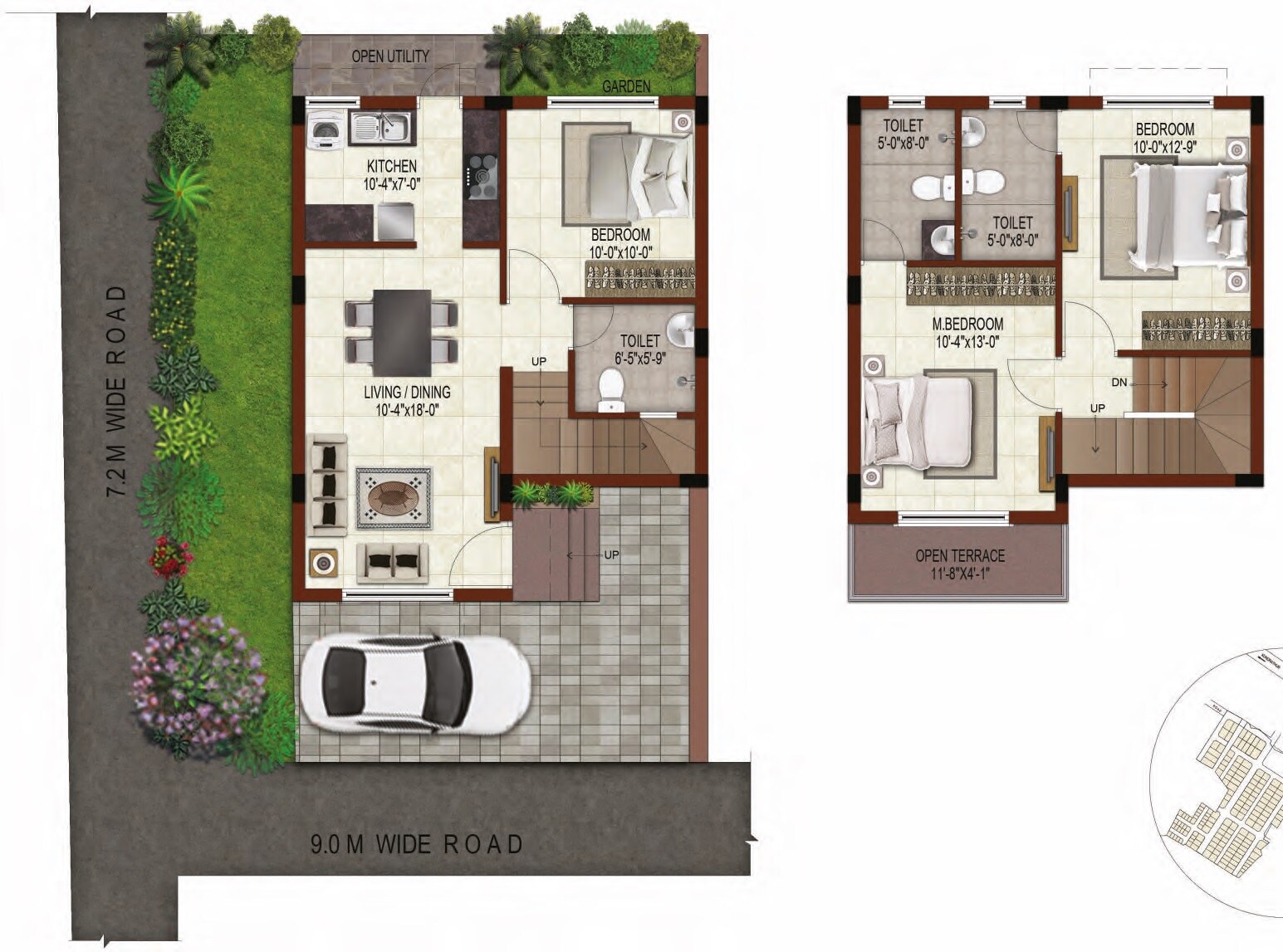Floor plan of 3 BHK 989 Sq. Ft. Villa in Casa Grande Thirumudivakkam, Chennai