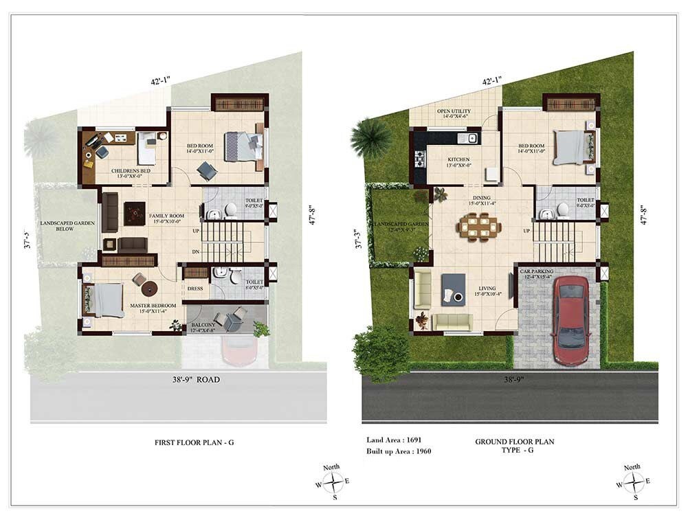 Floor plan of 3 BHK Villa - 1960 sq. ft. in Casa Grande Urbano Phase 2, Chennai