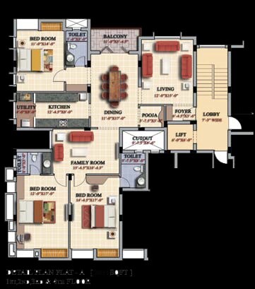 Floor plan of 3 BHK 2091 Sq. Ft. Apartment in Casa Grande White Oak, Chennai