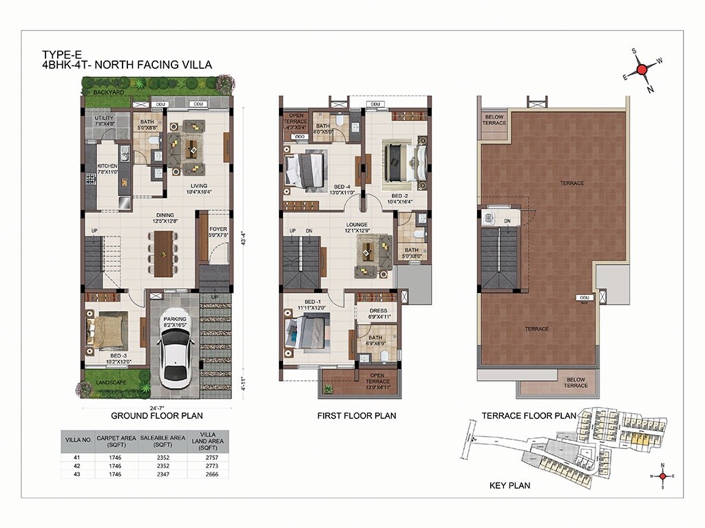 Floor plan of 4 BHK 2352 Sq. Ft. Villa in Casagrand Amberley, Chennai