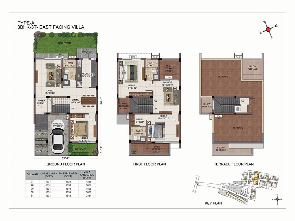 Floor plan of 3 BHK 1818 Sq. Ft. Villa in Casagrand Amberley, Chennai