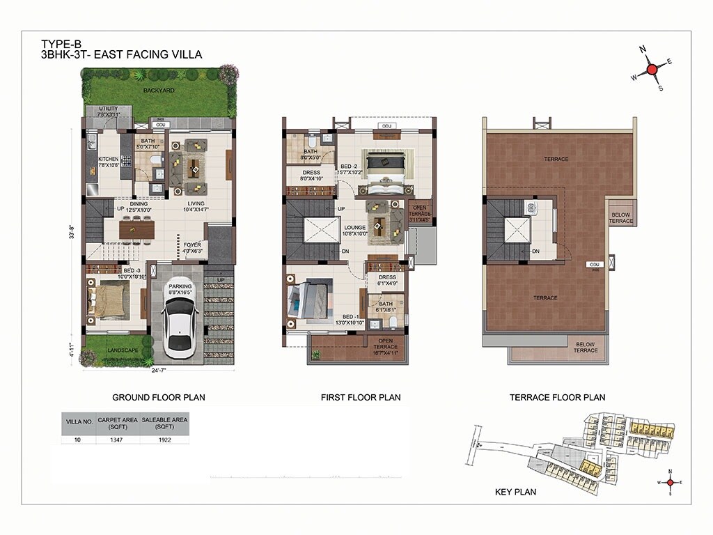 Floor plan of 3 BHK 1922 Sq. Ft. Villa in Casagrand Amberley, Chennai