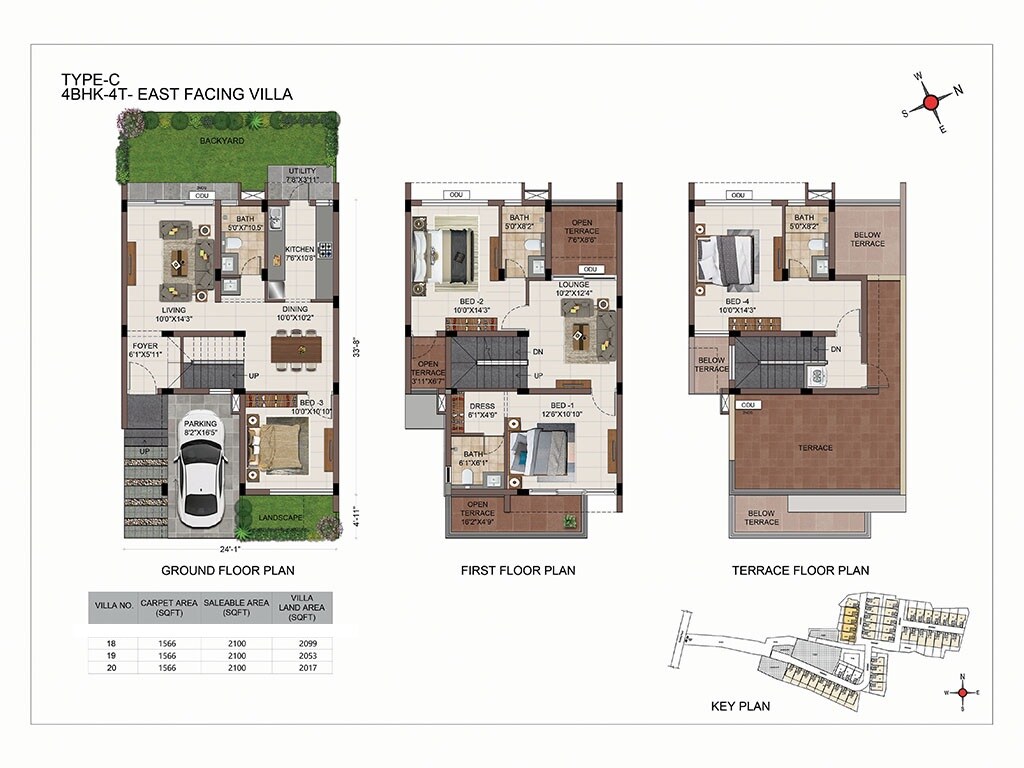 Floor plan of 4 BHK 2100 Sq. Ft. Villa in Casagrand Amberley, Chennai
