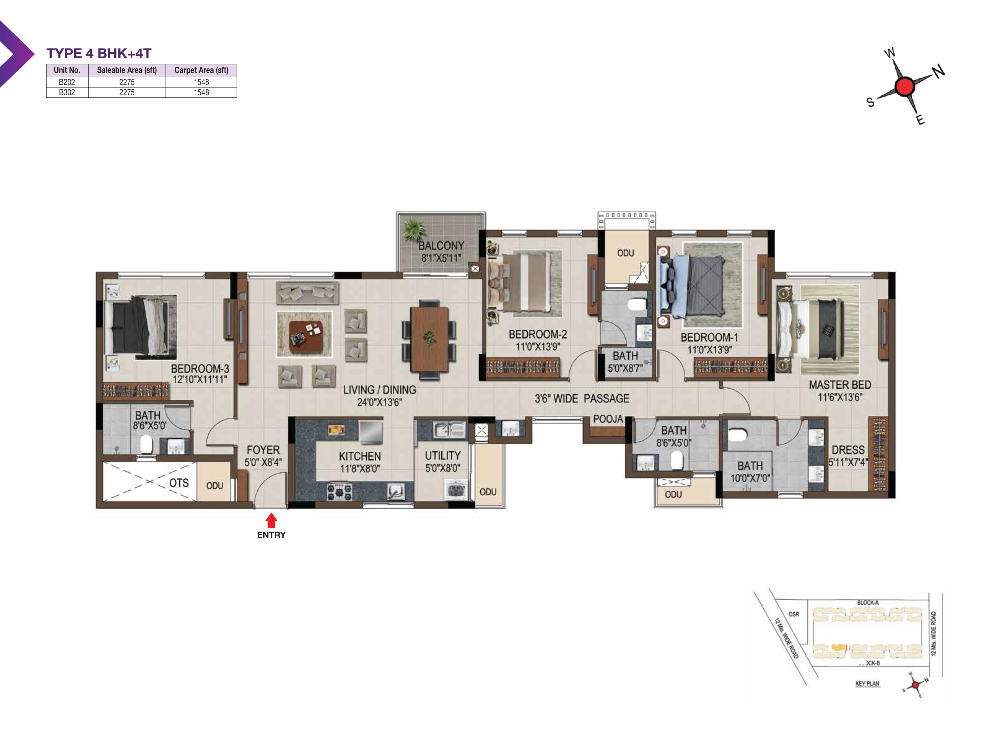 Floor plan of 4 BHK 2275 Sq. Ft. Apartment in Casagrand Amethyst Phase 2, Chennai