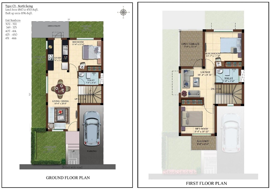 Floor plan of 3 BHK 1196 Sq. Ft. Villa in Casagrand Arena, Chennai