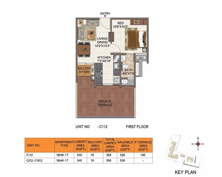 Floor plan of 1 BHK 526 Sq. Ft. Apartment in Casagrand Aria, Chennai