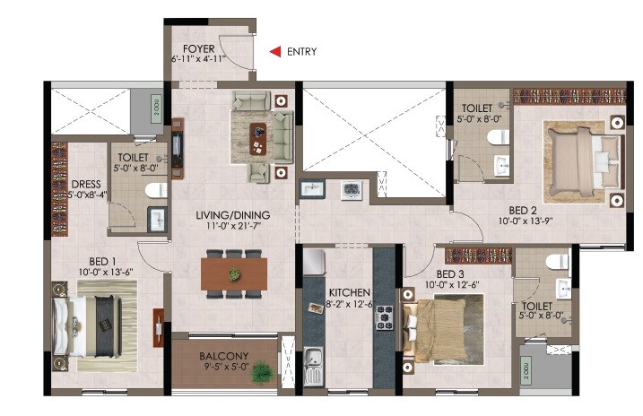 3 BHK 1827 Sq. Ft. Apartment