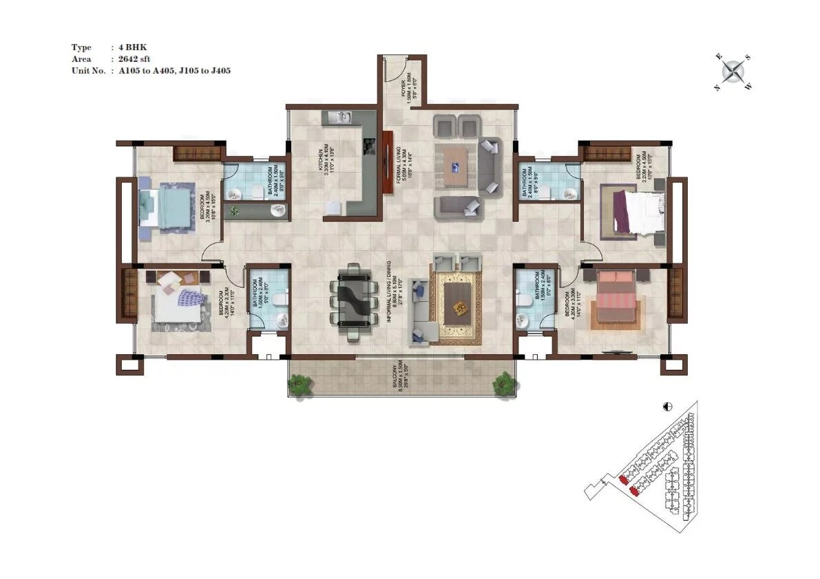 Floor plan of 4 BHK 2642 Sq. Ft. Apartment in Casagrand Bellissimo, Chennai