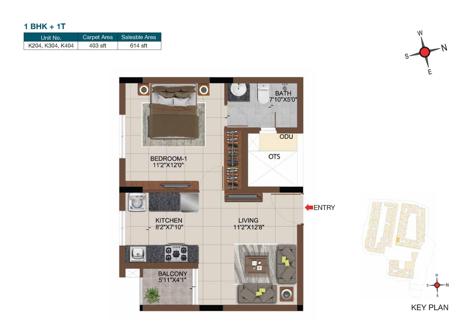 Floor plan of 1 BHK 614 Sq. Ft. Apartment in Casagrand Castle, Chennai
