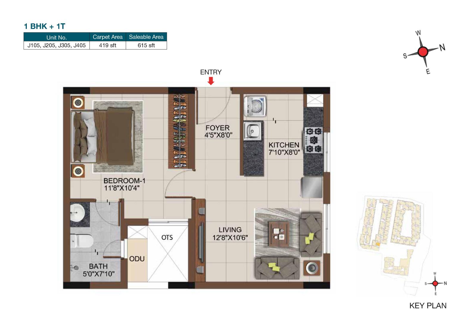 Floor plan of 1 BHK 615 Sq. Ft. Apartment in Casagrand Castle, Chennai