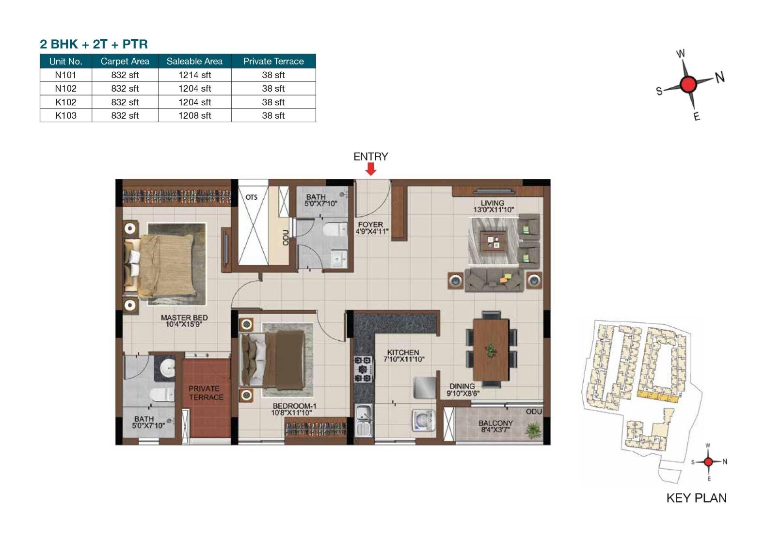 Floor plan of 2 BHK 1204 Sq. Ft. Apartment in Casagrand Castle, Chennai