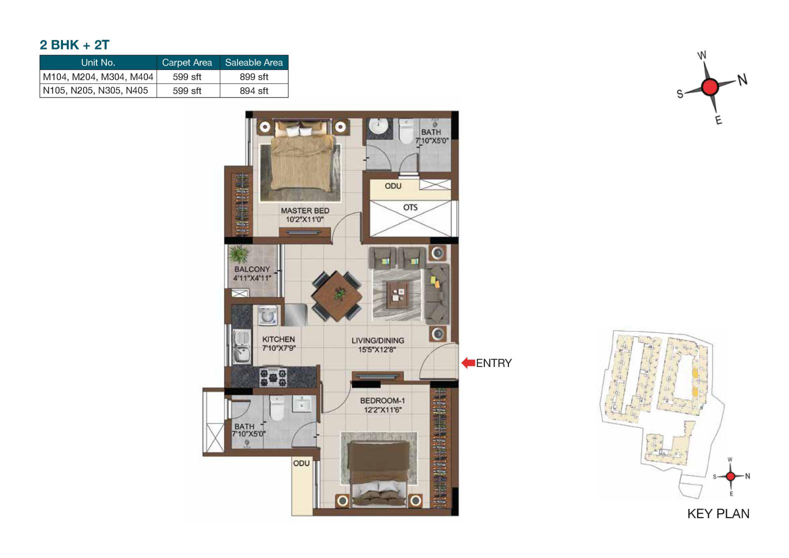 Floor plan of 2 BHK 899 Sq. Ft. Apartment in Casagrand Castle, Chennai