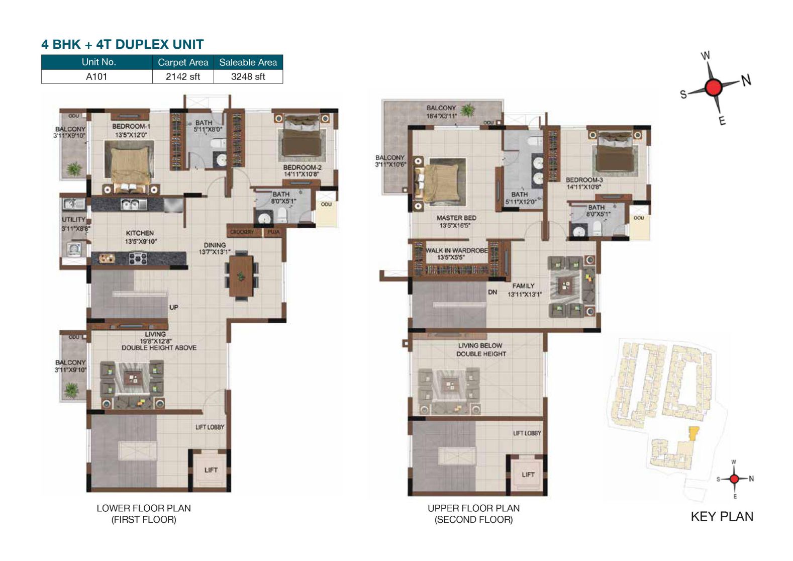 Floor plan of 4 BHK 3248 Sq. Ft. Apartment in Casagrand Castle, Chennai