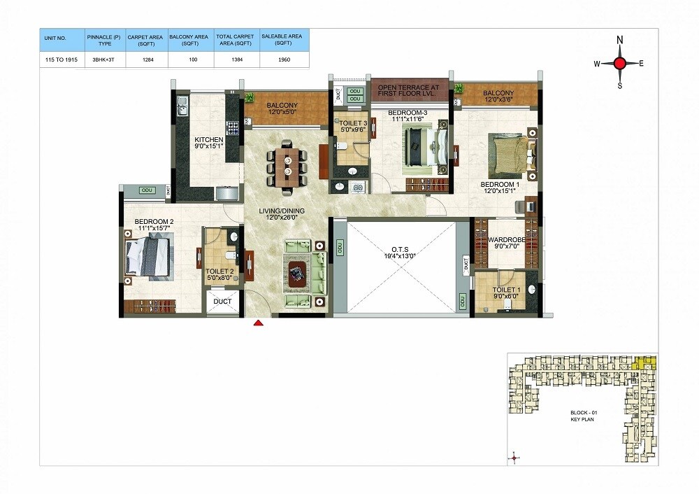 3 BHK 1960 Sq. Ft. Apartment